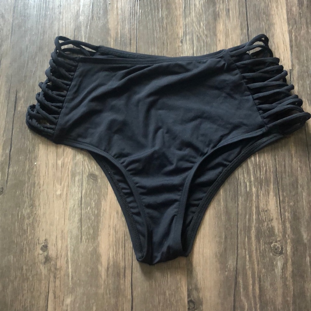 L Space Tigress Black High Rise Bikini Bottom M